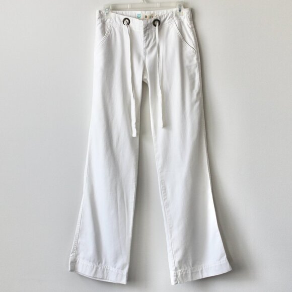 Roxy Vintage 2000's 100% Cotton White Casual Summer Drawstring Wide-Leg Pants 0 - Picture 1 of 9